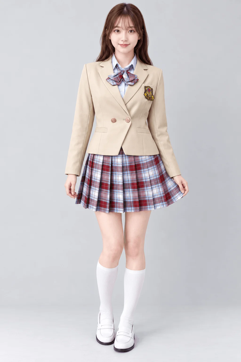 ワインレッドチェックブレザー制服　正面