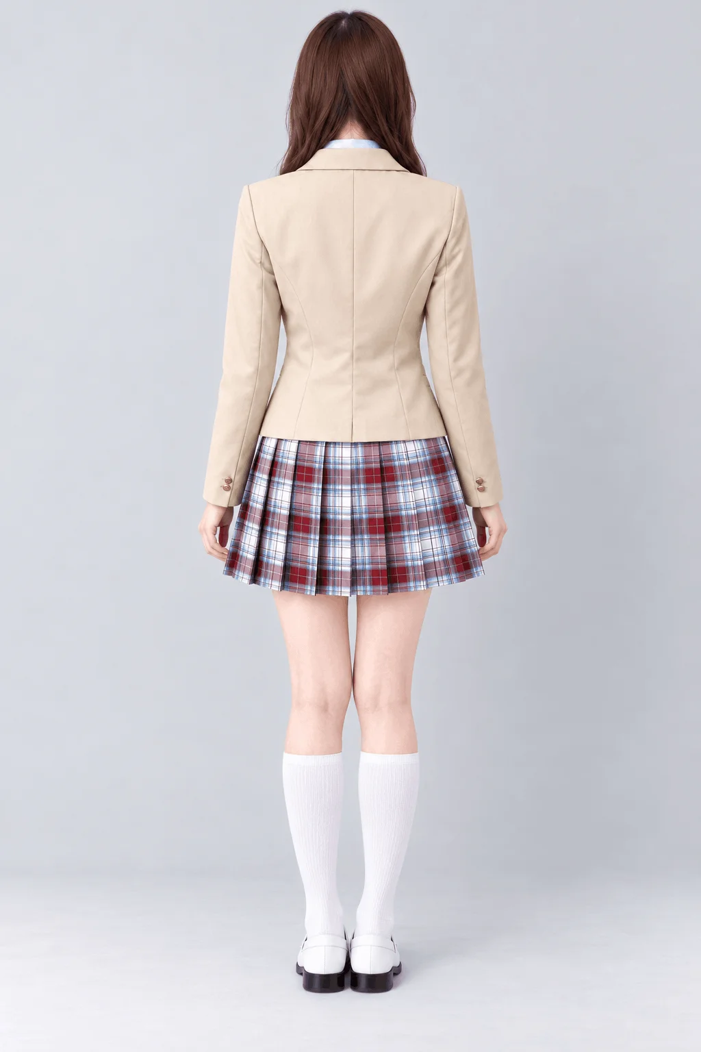 ワインレッドチェックブレザー制服　背面