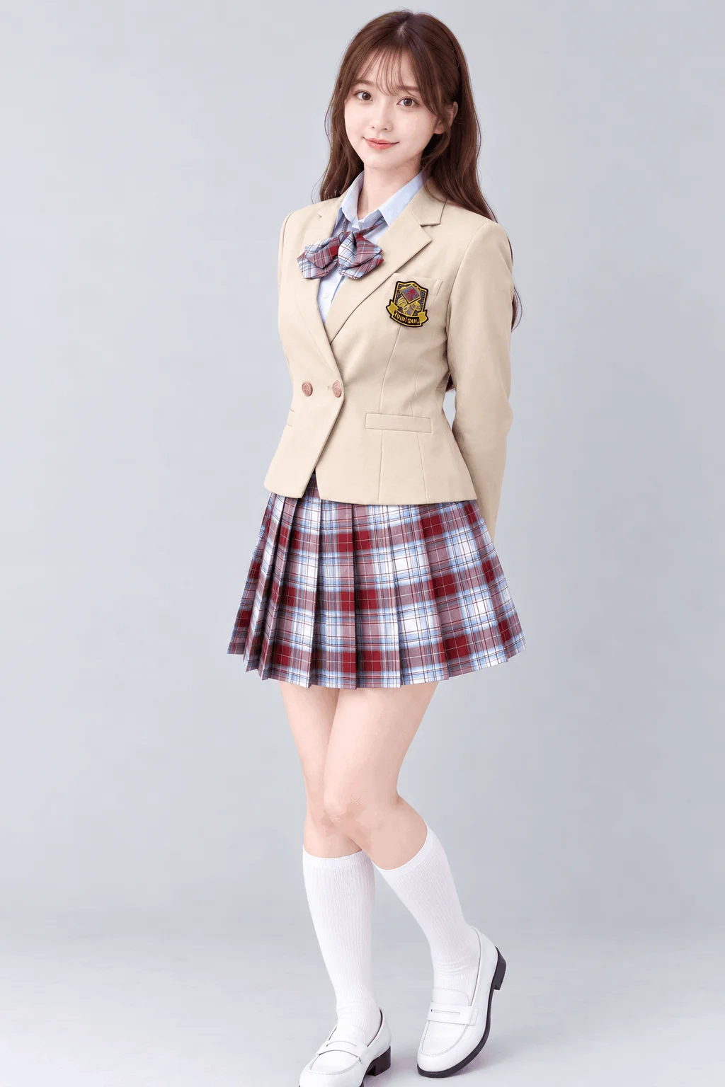 ワインレッドチェックブレザー制服　左引き2