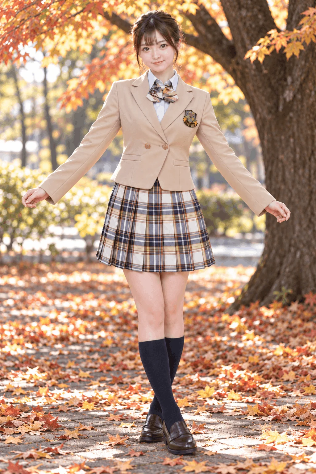 ミルクティーベージュブレザー制服セット　モデル1