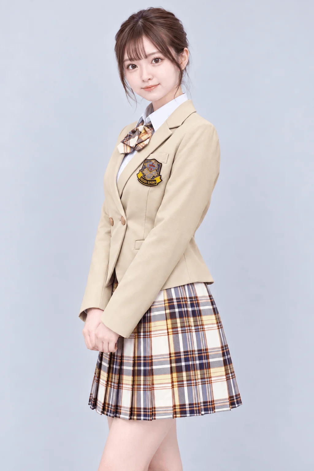 ミルクティーベージュブレザー制服セット　左上半身
