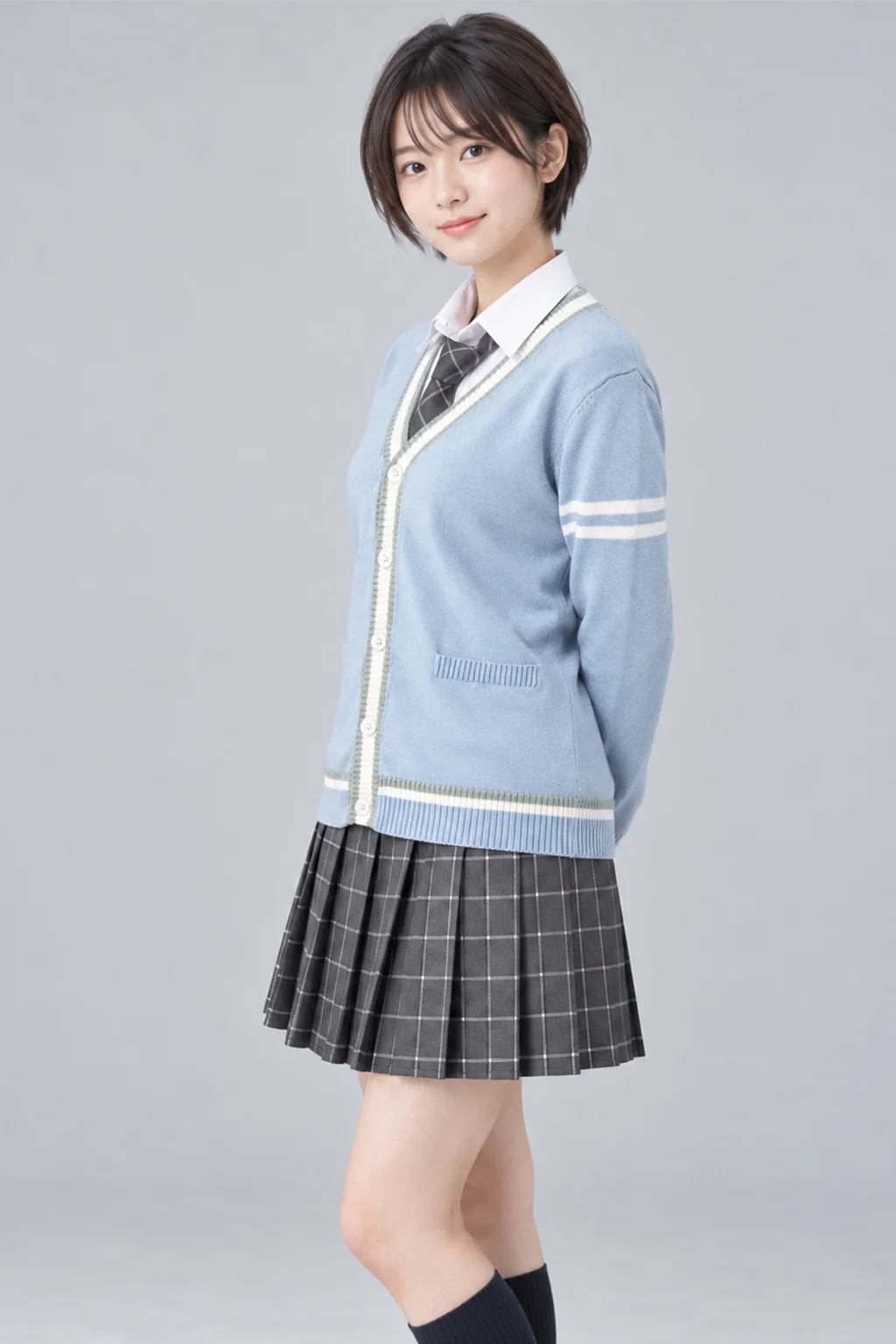 スカイブルーカーディガン制服セット　左