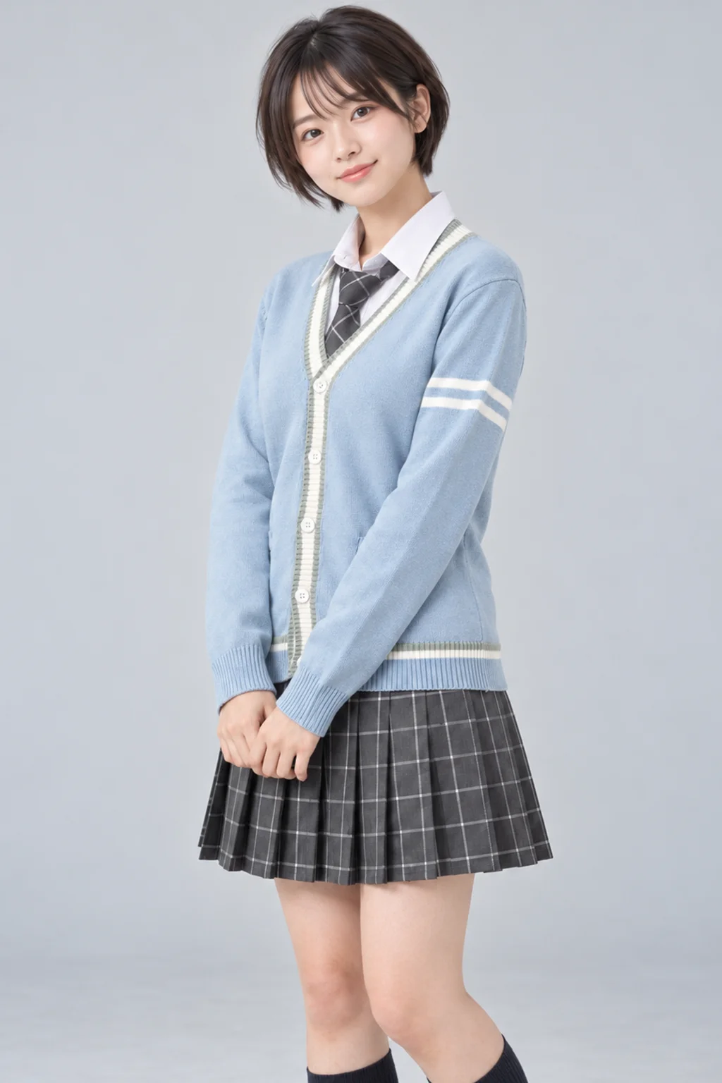 スカイブルーカーディガン制服セット　左別ポーズ