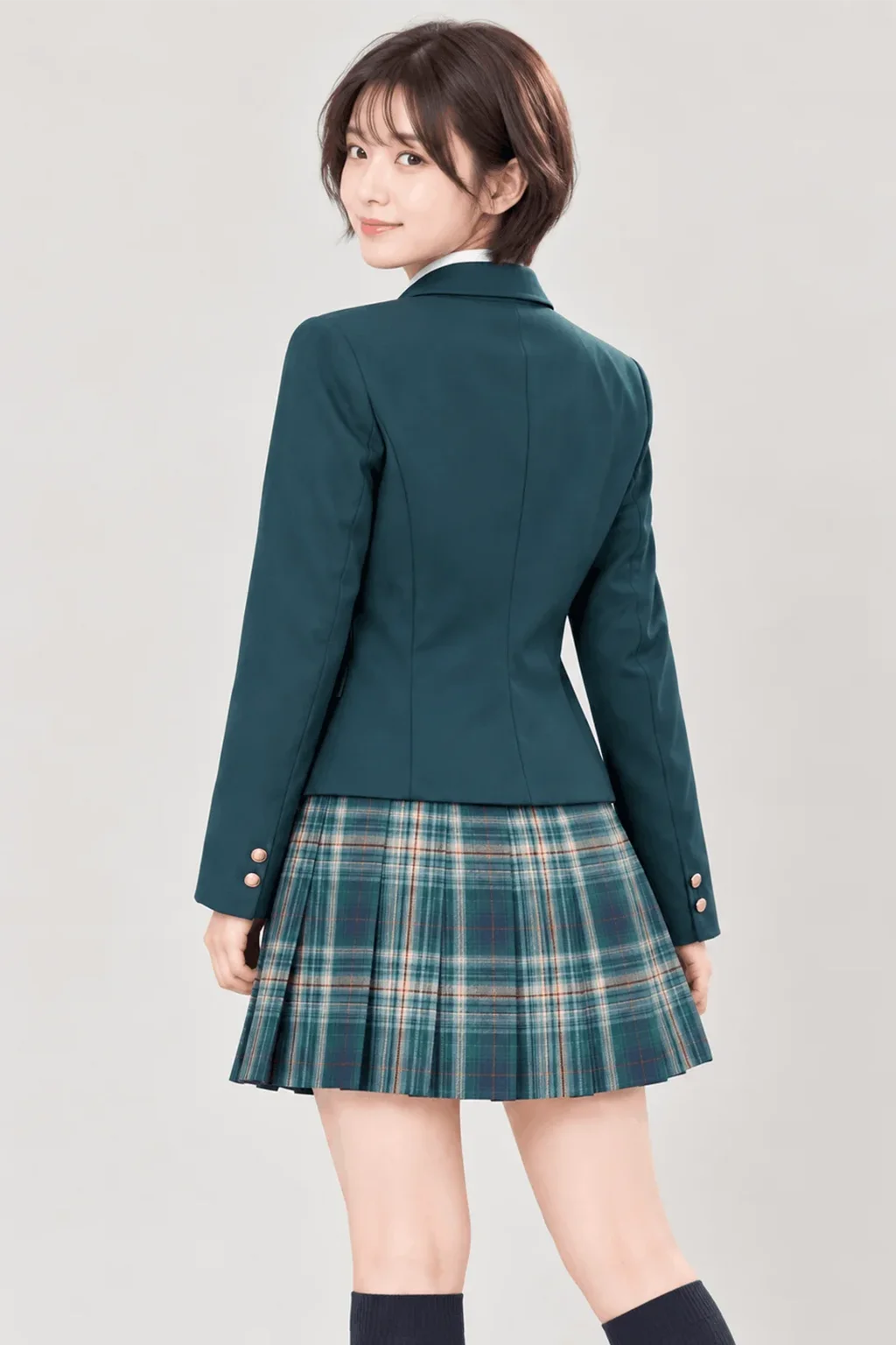 クラシックグリーンブレザー制服　背面振り返り