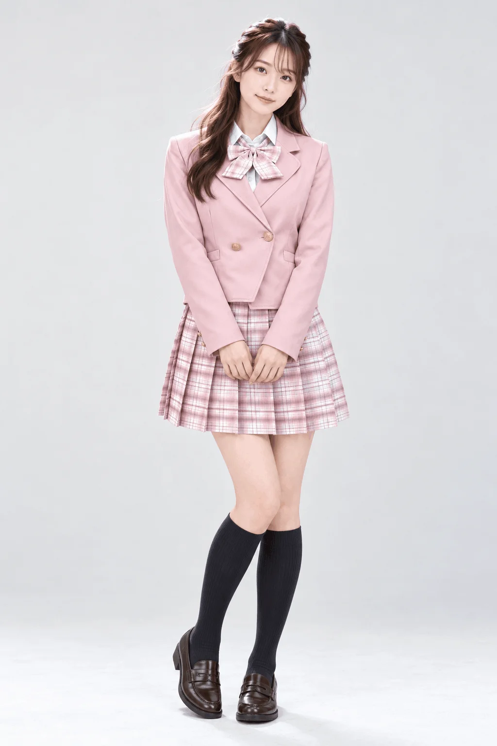 サクラピンクチェック制服セット　正面
