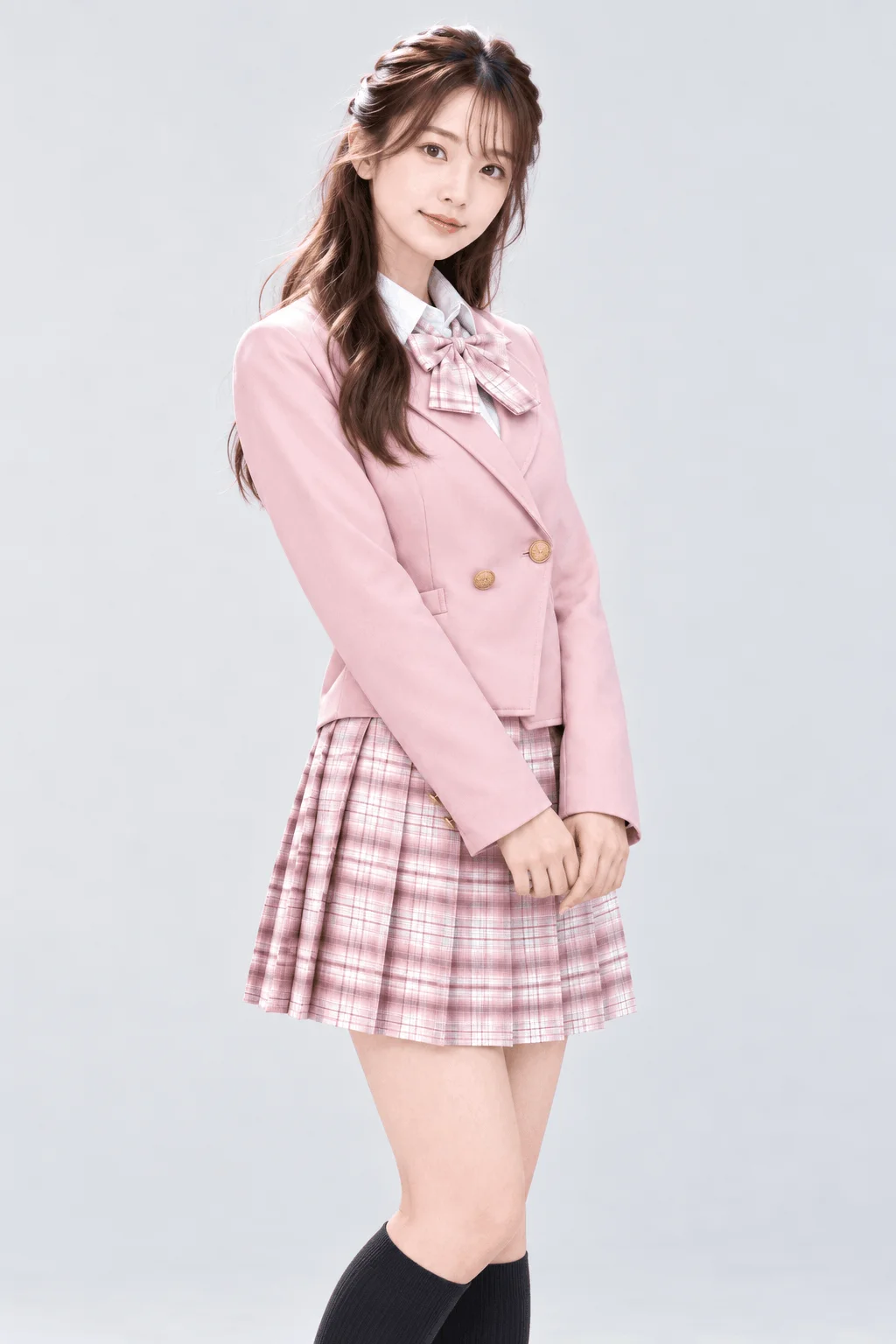 サクラピンクチェック制服セット　寄り