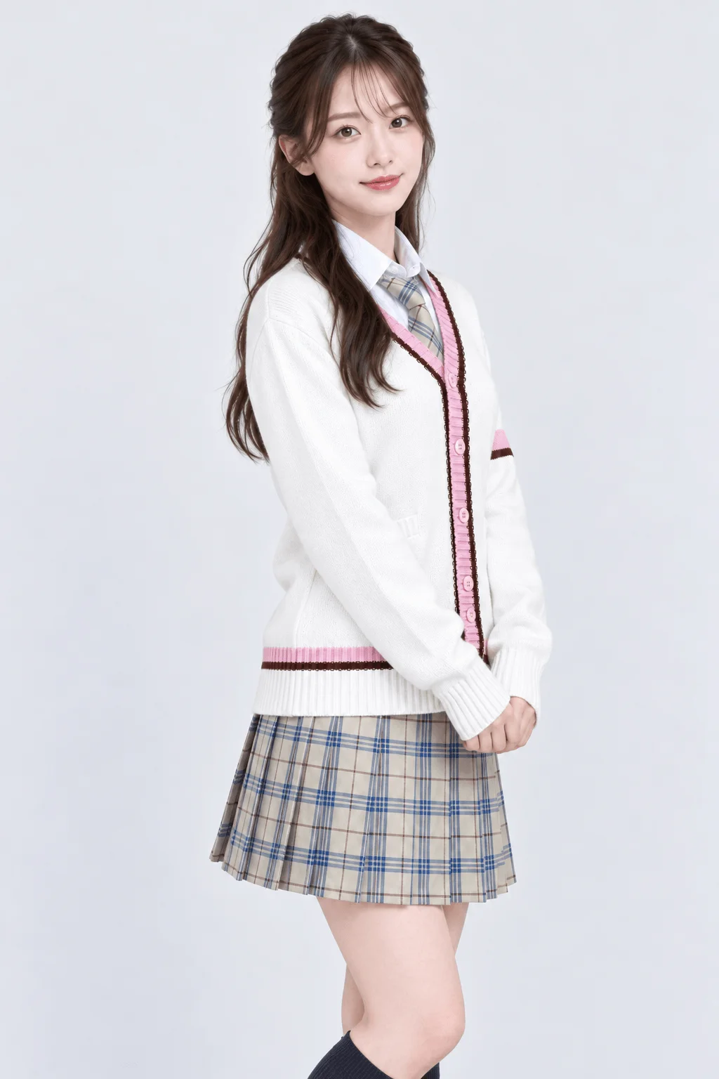 パステルチェックカーディガン制服セット　モデル6