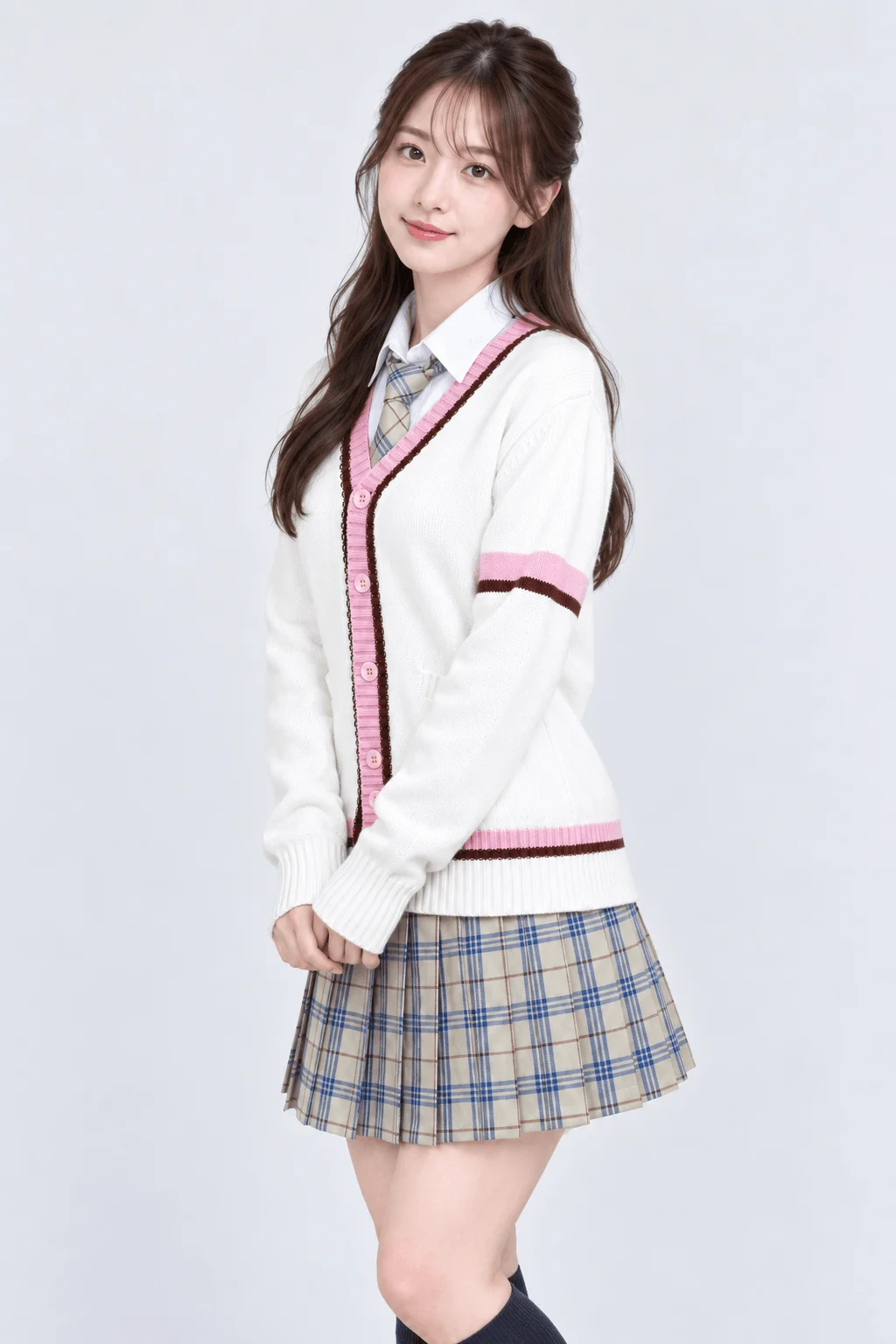 パステルチェックカーディガン制服セット　モデル7