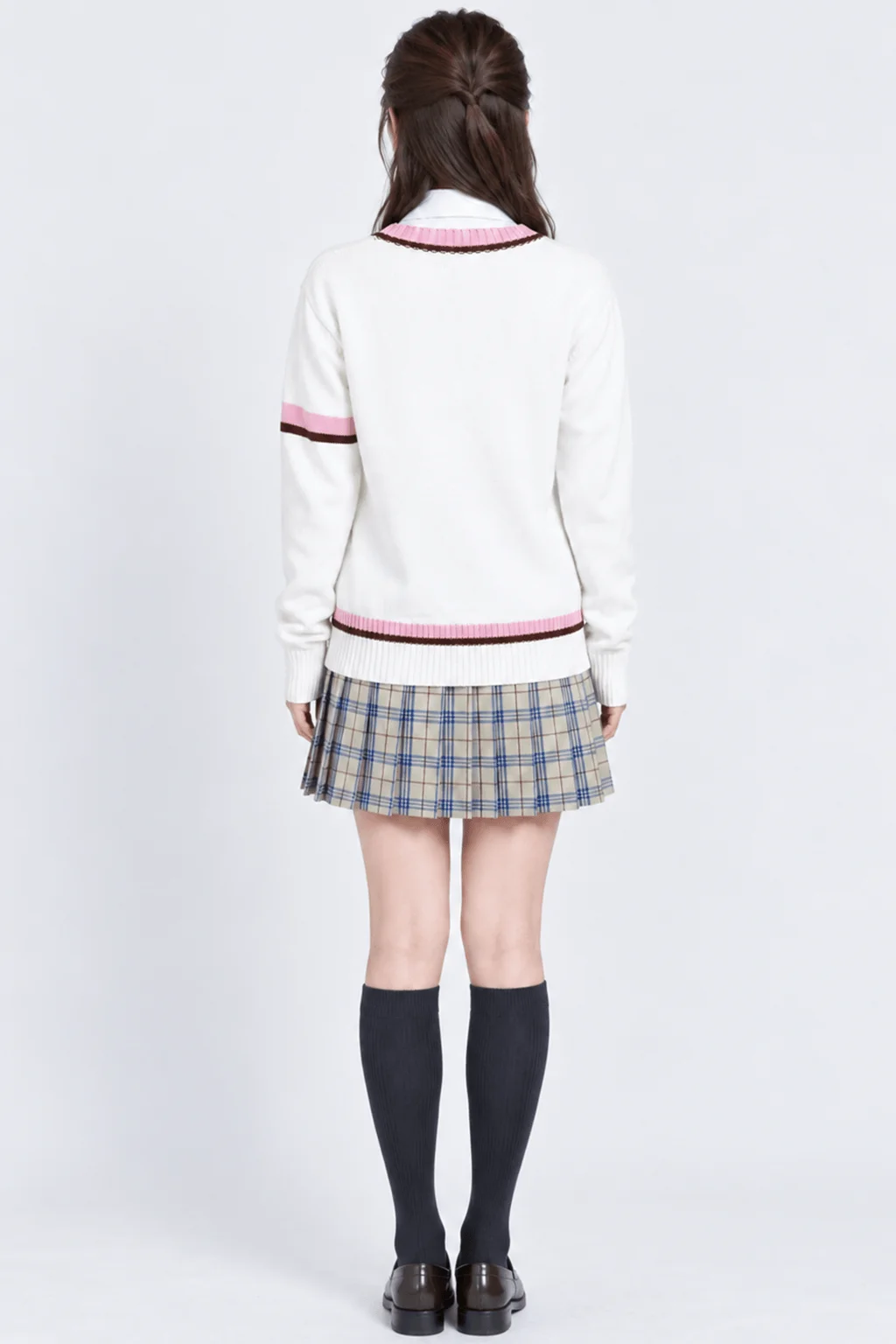 パステルチェックカーディガン制服セット　モデル8