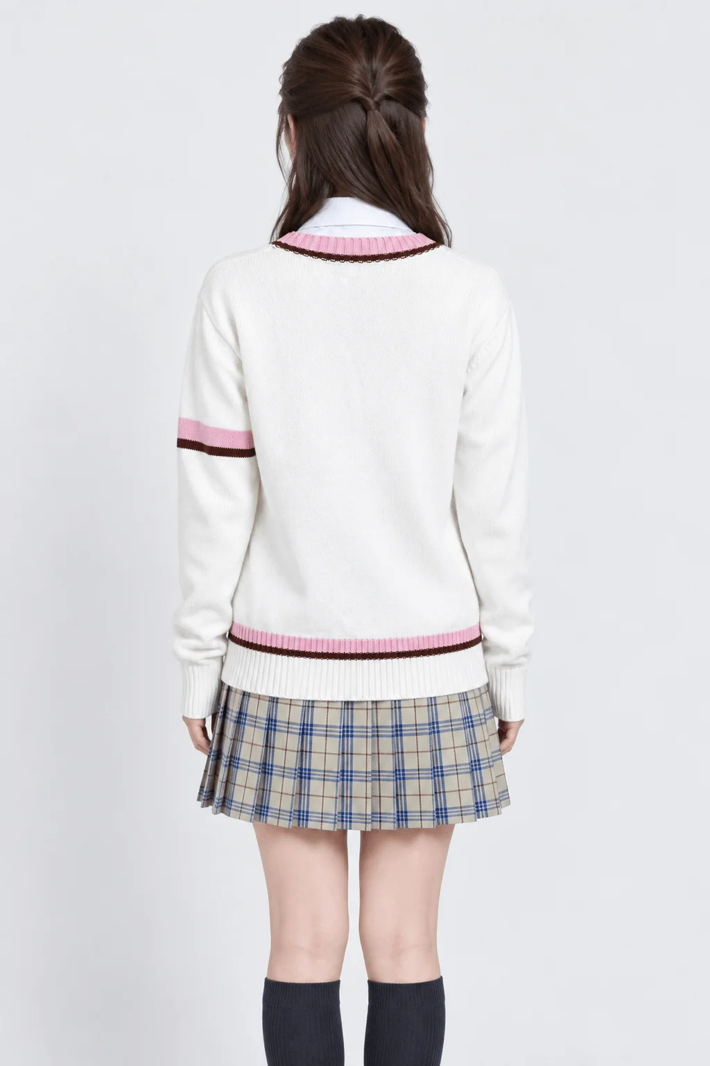 パステルチェックカーディガン制服セット　モデル9