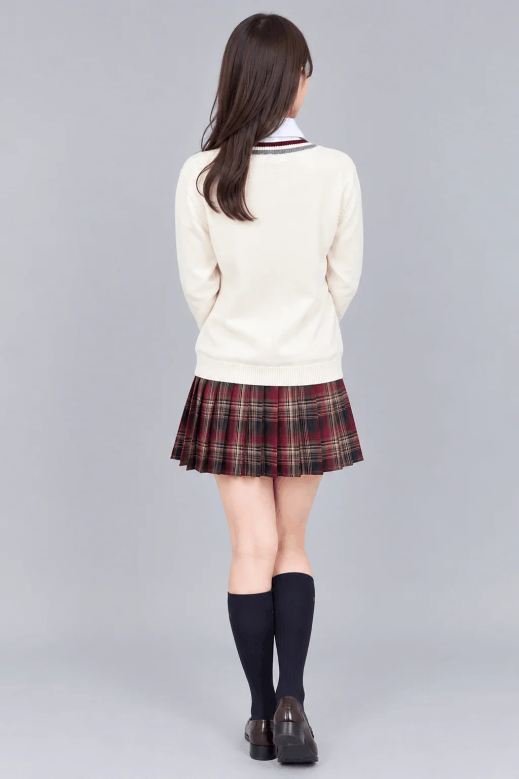 ボルドーチェックカーディガン制服セット　モデル7